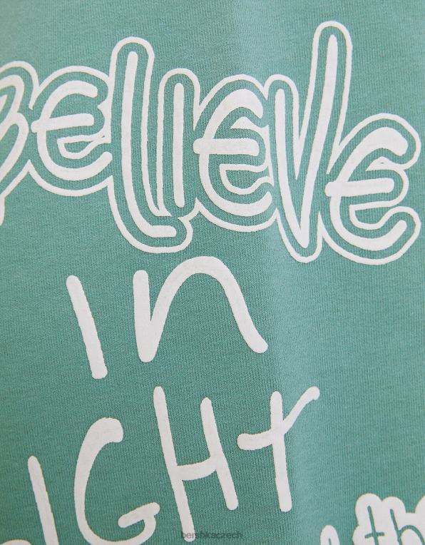 ženy Bershka potištěná mikina s kapucí P88441252 oblečení zelená