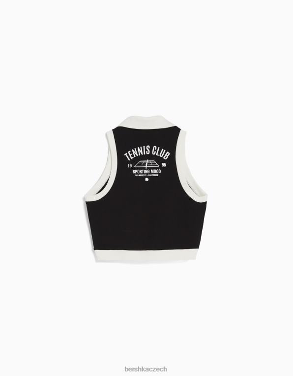 ženy Bershka mikina bez rukávů s potiskem a polo límečkem P88441254 oblečení Černá