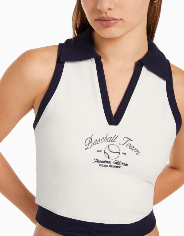 ženy Bershka mikina bez rukávů s potiskem a polo límečkem P88441255 oblečení krém