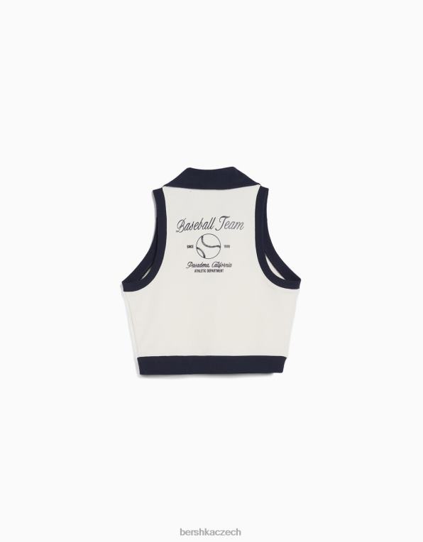 ženy Bershka mikina bez rukávů s potiskem a polo límečkem P88441255 oblečení krém