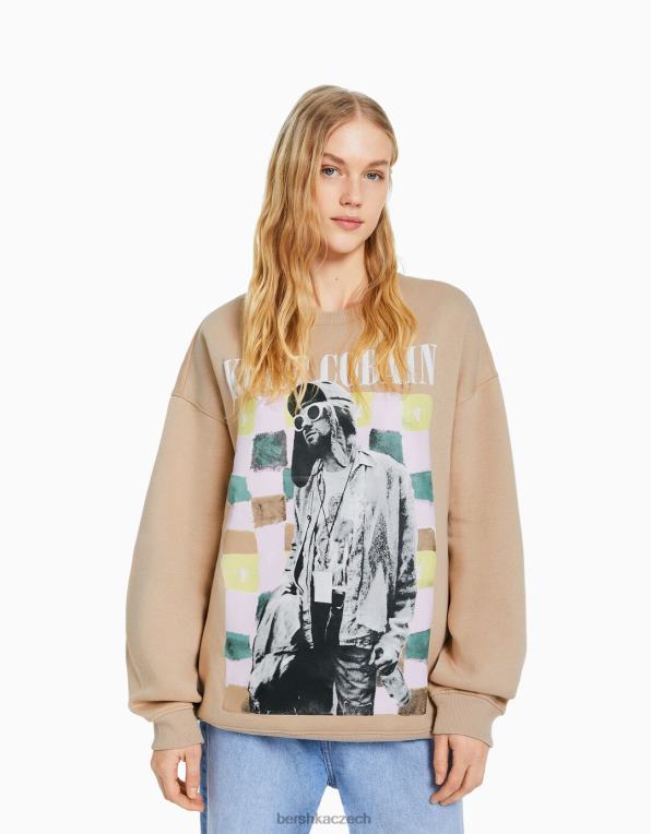 ženy Bershka mikina s potiskem kurt cobain P88441251 oblečení velbloud