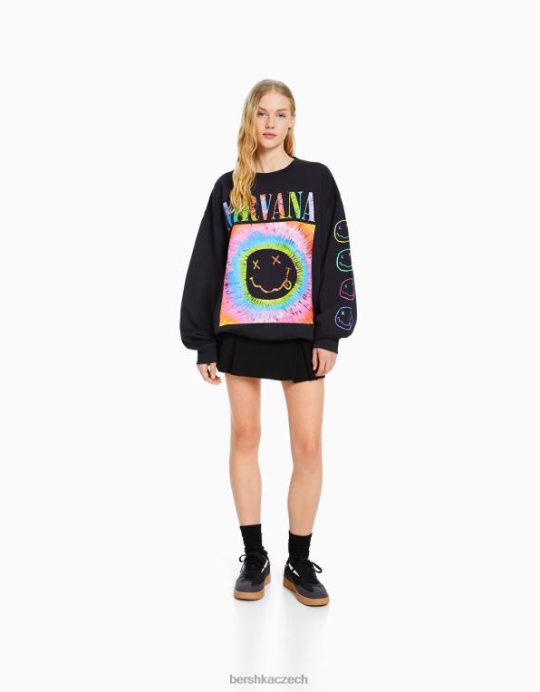 ženy Bershka mikina s potiskem nirvana P88441250 oblečení tmavošedý