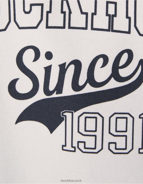 ženy Bershka mikina s vysokým krkem na zip s potiskem P88441230 oblečení špinavě bílé