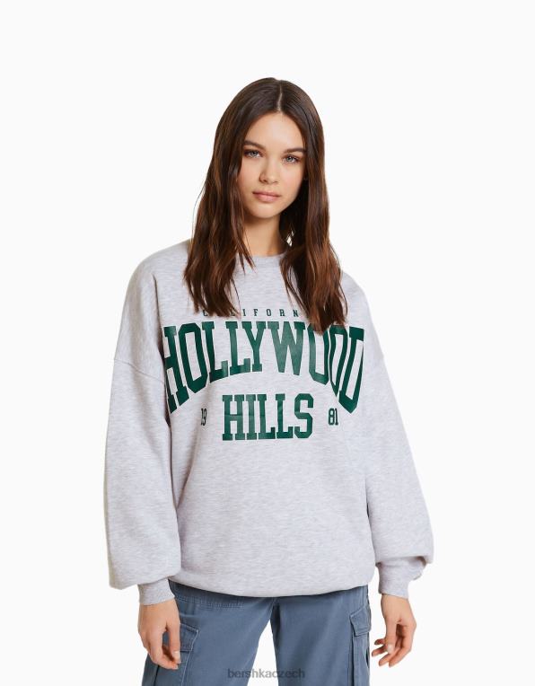 ženy Bershka oversize mikina s potiskem P88441217 oblečení Šedá