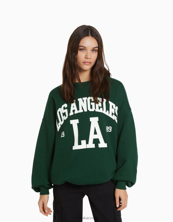 ženy Bershka oversize mikina s potiskem P88441218 oblečení zelená