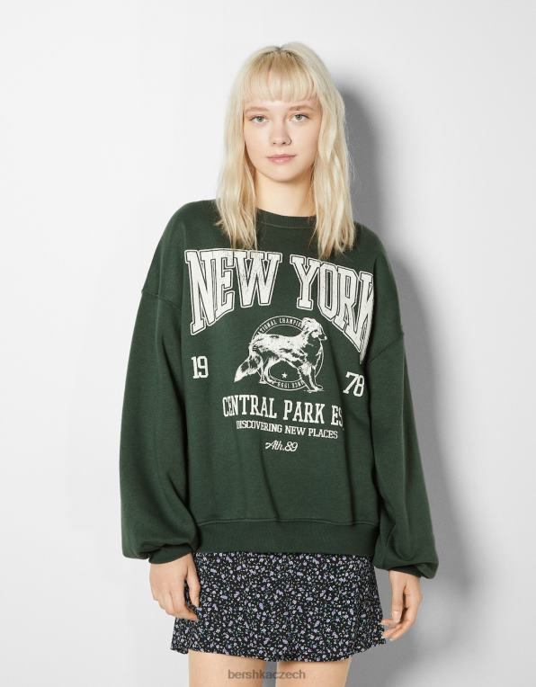 ženy Bershka oversize mikina s potiskem P88441232 oblečení zelená