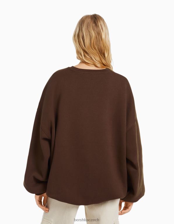 ženy Bershka oversize mikina s potiskem P88441245 oblečení hnědý