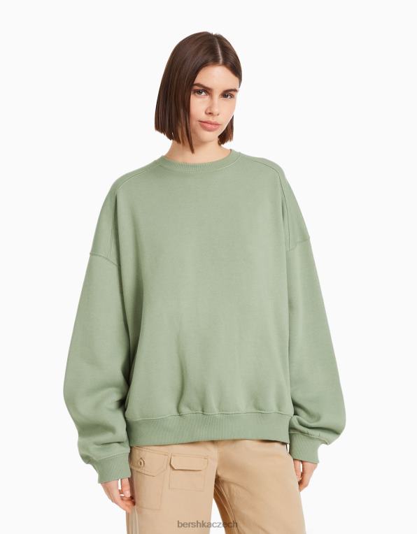 ženy Bershka oversize mikina s výstřihem P88441280 oblečení khaki