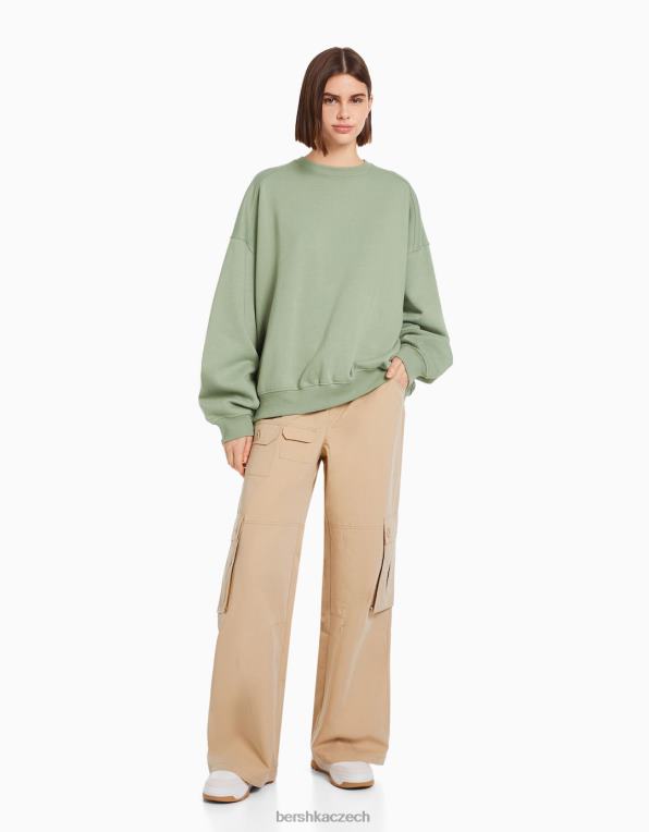 ženy Bershka oversize mikina s výstřihem P88441280 oblečení khaki
