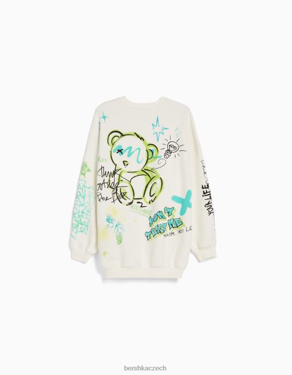 ženy Bershka potištěná mikina P88441224 oblečení krém