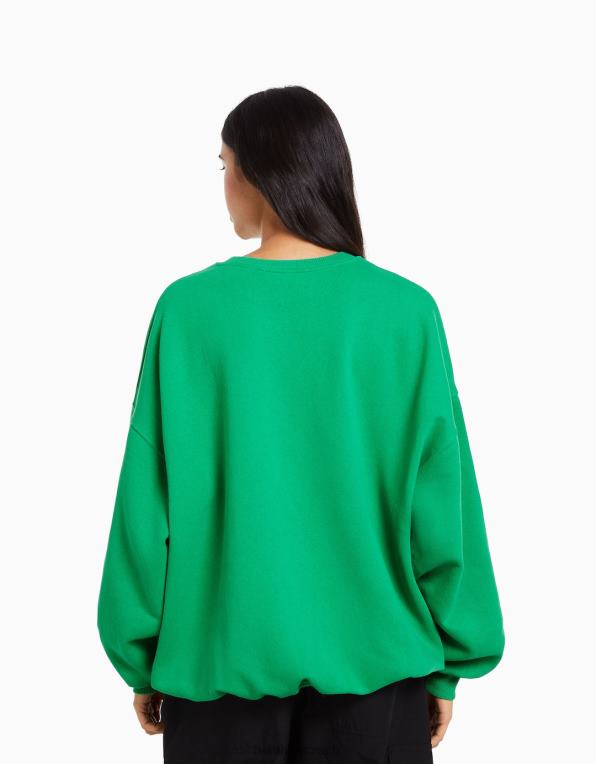 ženy Bershka potištěná mikina s dlouhým rukávem P88441235 oblečení zelená