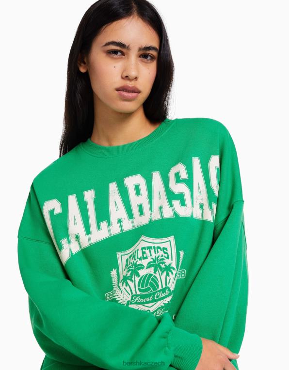 ženy Bershka potištěná mikina s dlouhým rukávem P88441235 oblečení zelená