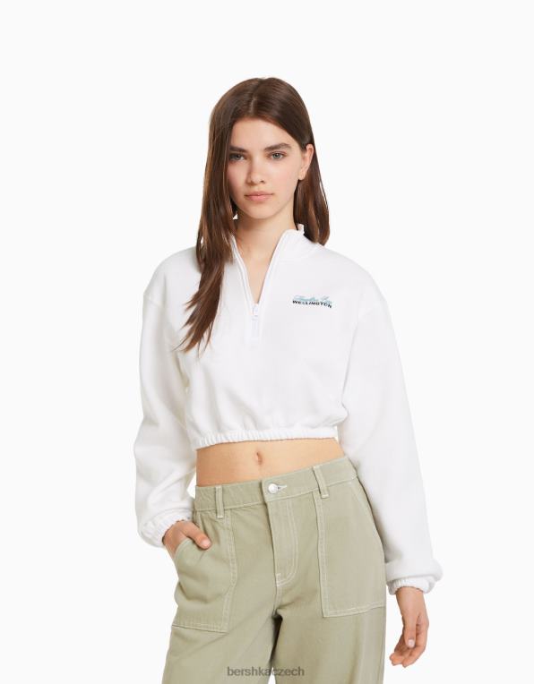 ženy Bershka potištěná mikina se zipem P88441257 oblečení krém