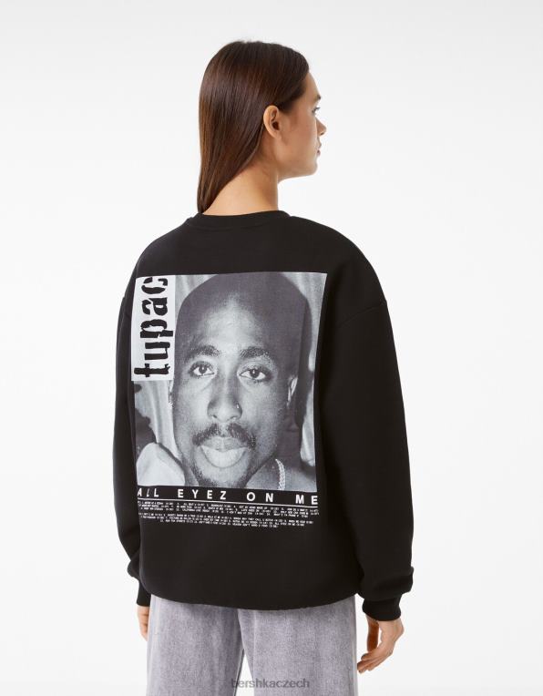 ženy Bershka tupac mikina s výstřihem P88442075 oblečení Černá