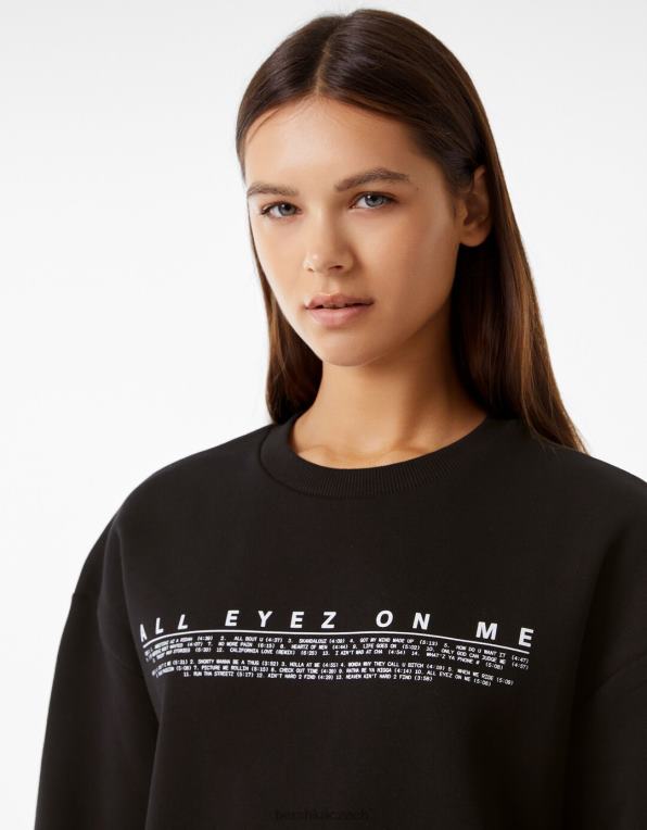 ženy Bershka tupac mikina s výstřihem P88442075 oblečení Černá