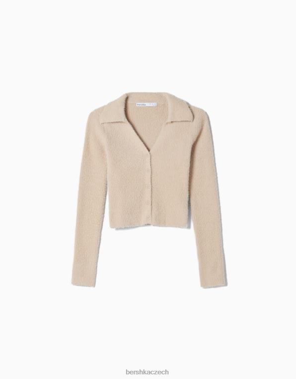 ženy Bershka Polo límec cardigan s knoflíky P88441089 oblečení písek