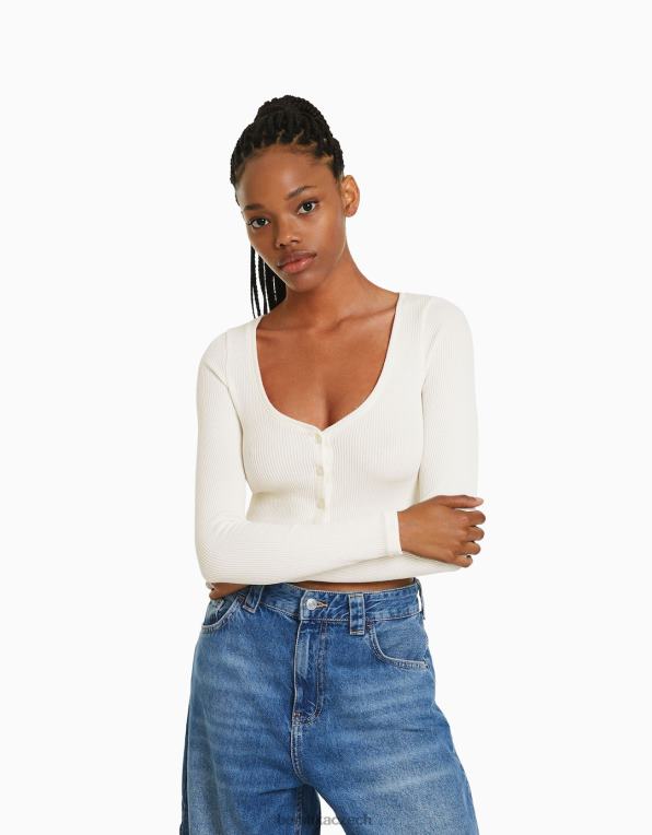 ženy Bershka kardigan na knoflíky P8844991 oblečení bílý