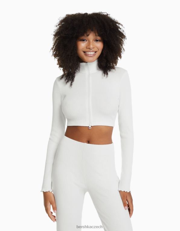 ženy Bershka zkrácený kardigan s vysokým výstřihem a zipem P8844962 oblečení špinavě bílé