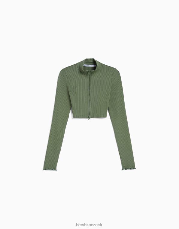 ženy Bershka zkrácený svetřík s vysokým výstřihem a zipem P8844960 oblečení khaki