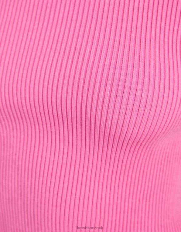 ženy Bershka žebrovaný svetr s krátkým rukávem P8844612 oblečení růžový