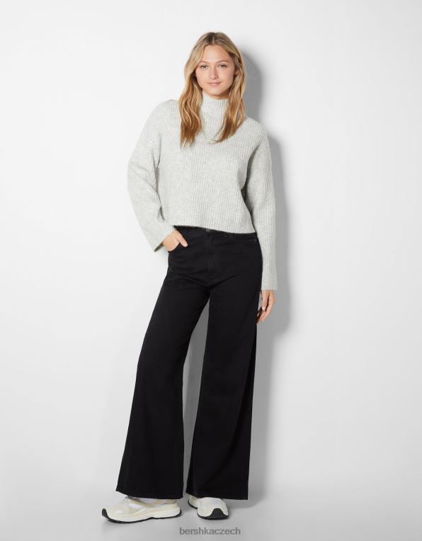 ženy Bershka žebrovaný svetr s vysokým výstřihem P88441006 oblečení Šedá