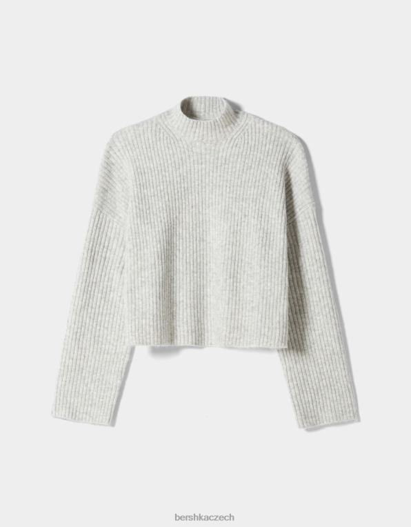 ženy Bershka žebrovaný svetr s vysokým výstřihem P88441006 oblečení Šedá