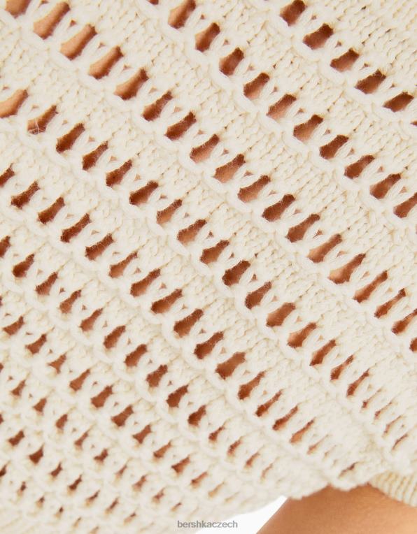 ženy Bershka otevřený pletený svetr s krátkým rukávem P8844424 oblečení krém