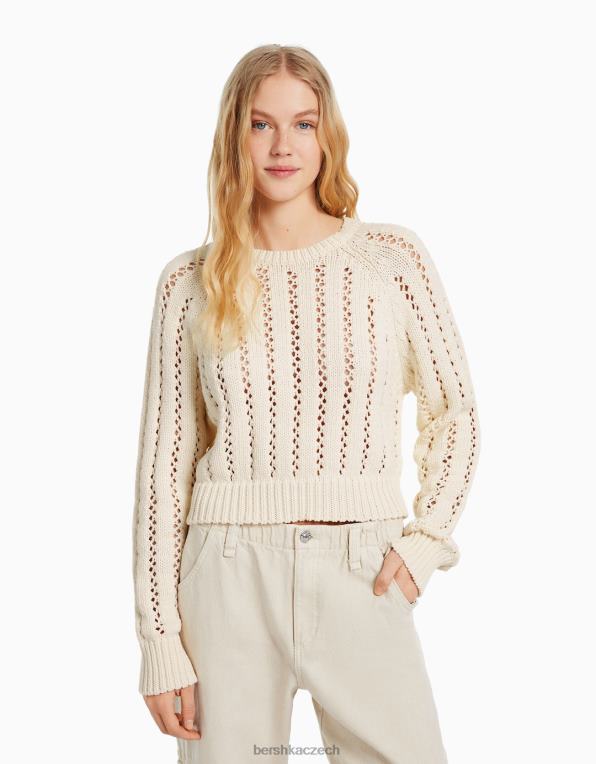 ženy Bershka otevřený pletený svetr se zkráceným výstřihem P88441047 oblečení krém