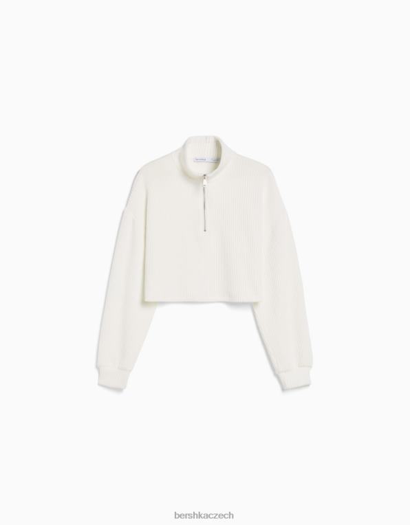 ženy Bershka pletený svetr s vysokým výstřihem a zipem P88441045 oblečení krém