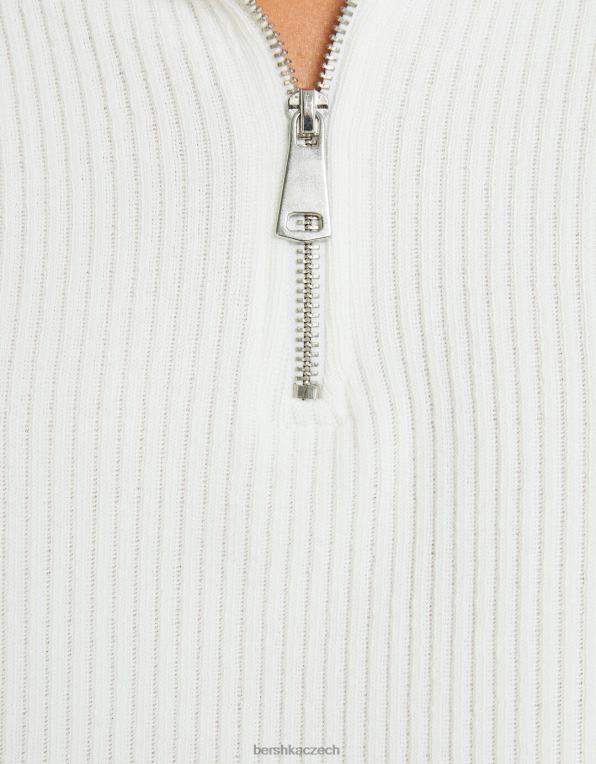 ženy Bershka pletený svetr s vysokým výstřihem a zipem P88441045 oblečení krém