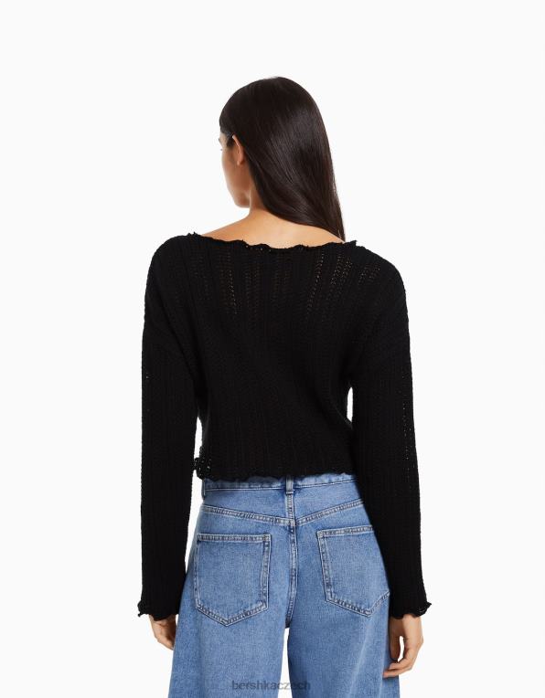 ženy Bershka rustikální svetr P88441081 oblečení Černá