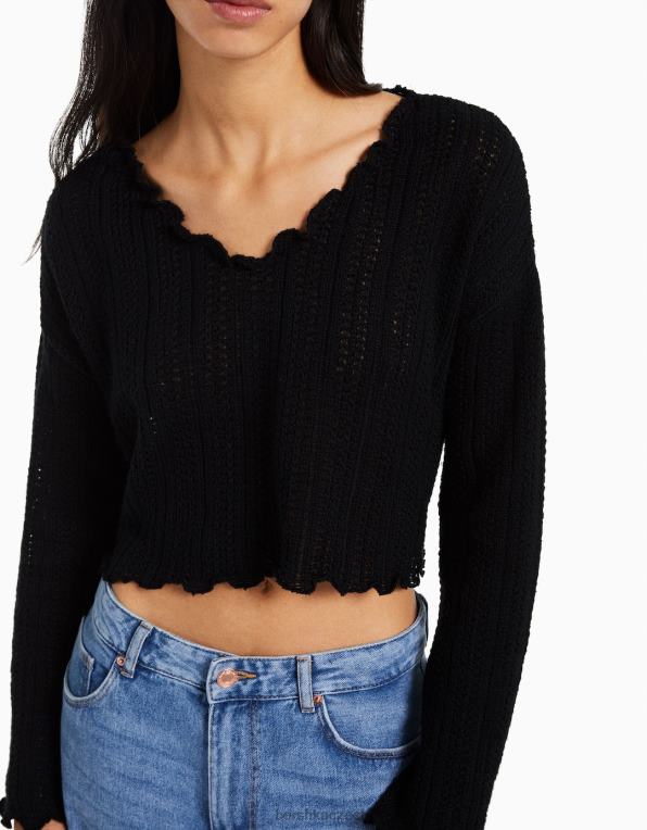 ženy Bershka rustikální svetr P88441081 oblečení Černá