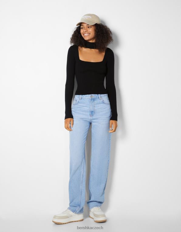 ženy Bershka svetr s designem látkového choker náhrdelníku P88441041 oblečení Černá