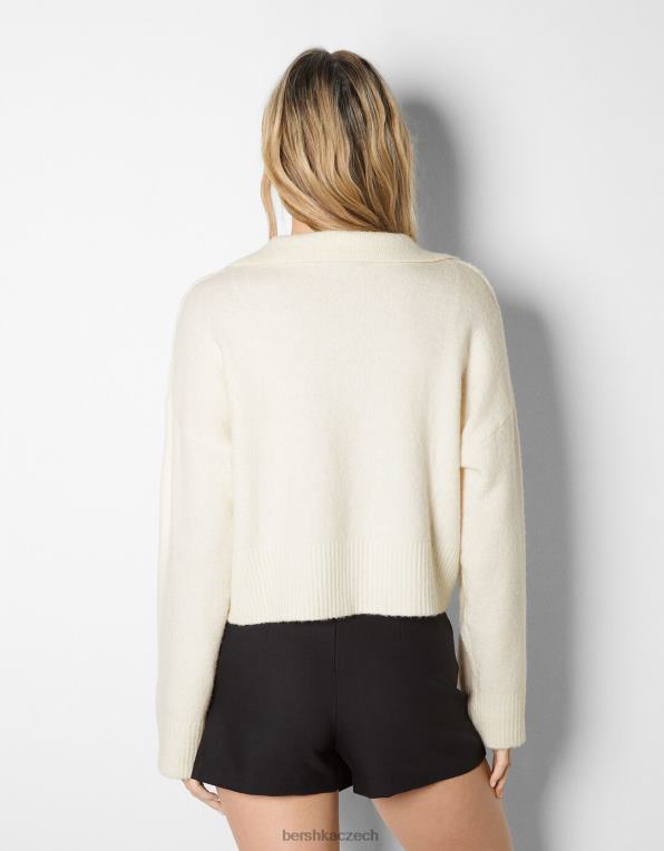 ženy Bershka svetr s polo límečkem P88441028 oblečení krém