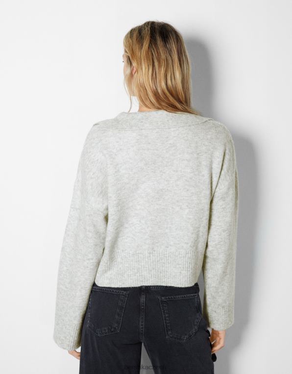 ženy Bershka svetr s polo límečkem P88441029 oblečení Šedá