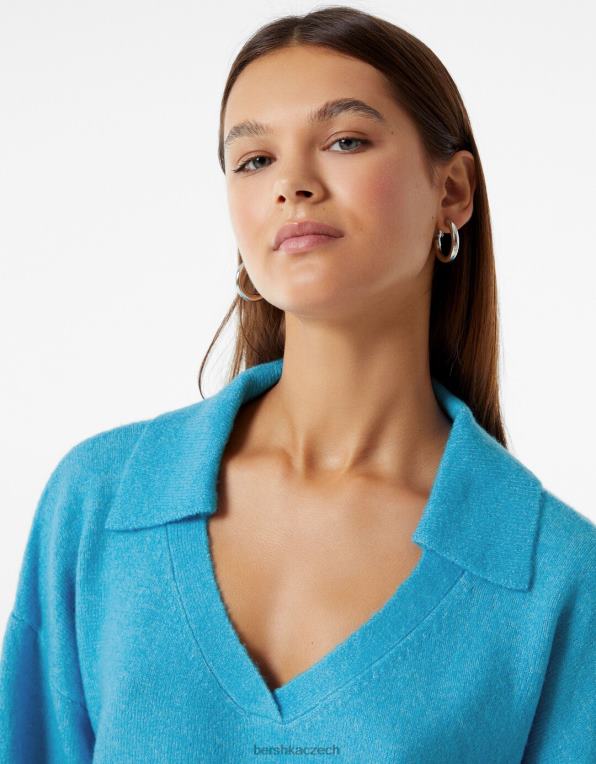 ženy Bershka svetr s polo límečkem P88441030 oblečení modrý