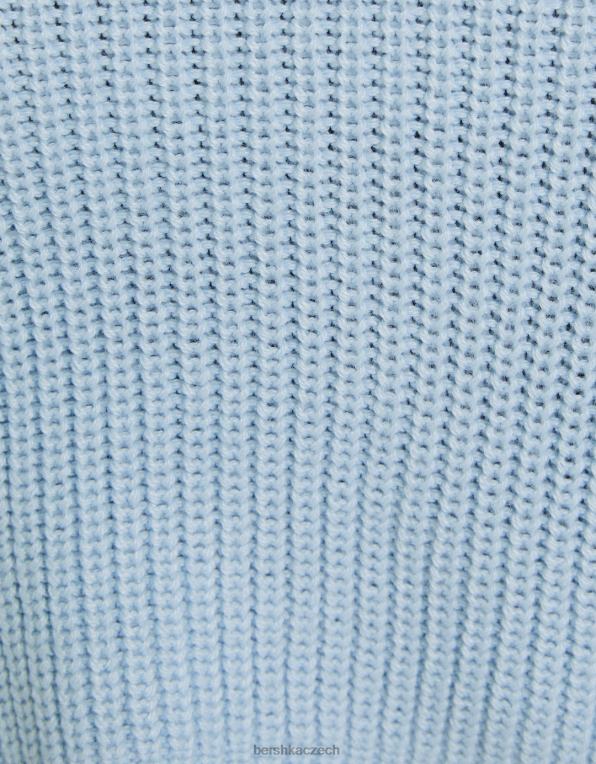 ženy Bershka svetr s výstřihem P88441058 oblečení modrý