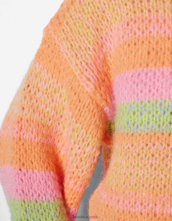 ženy Bershka svetr s výstřihem a pruhy P88441078 oblečení jiný