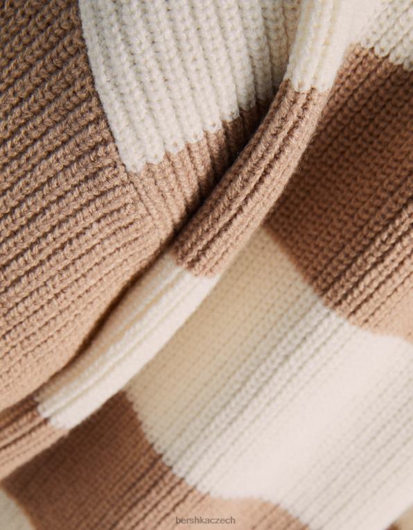 ženy Bershka svetr s výstřihem a pruhy P88441093 oblečení písek