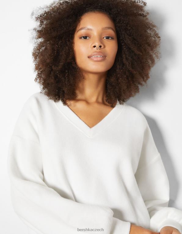 ženy Bershka svetr s výstřihem do V P88441003 oblečení bílý