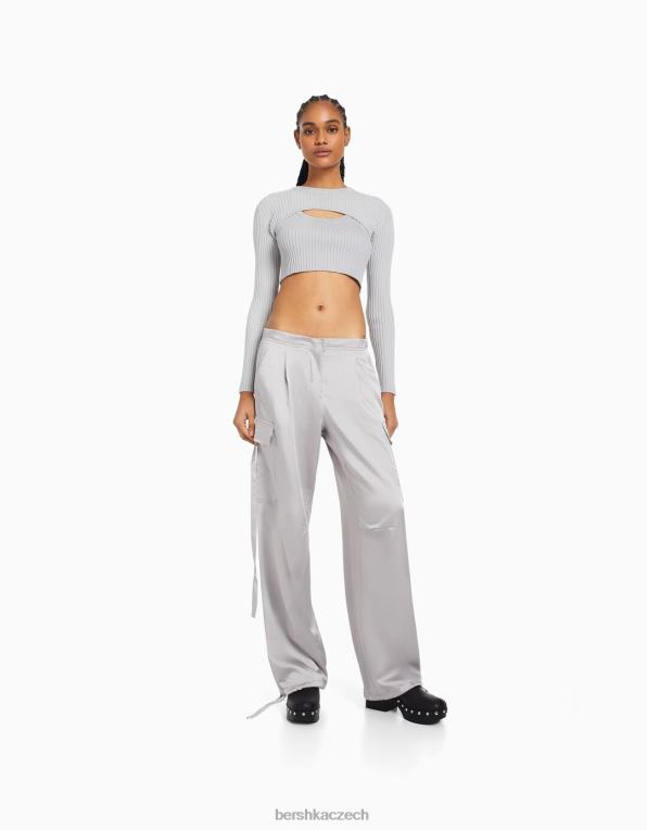 ženy Bershka teplejší svetr na zkrácené ruce P8844993 oblečení Šedá