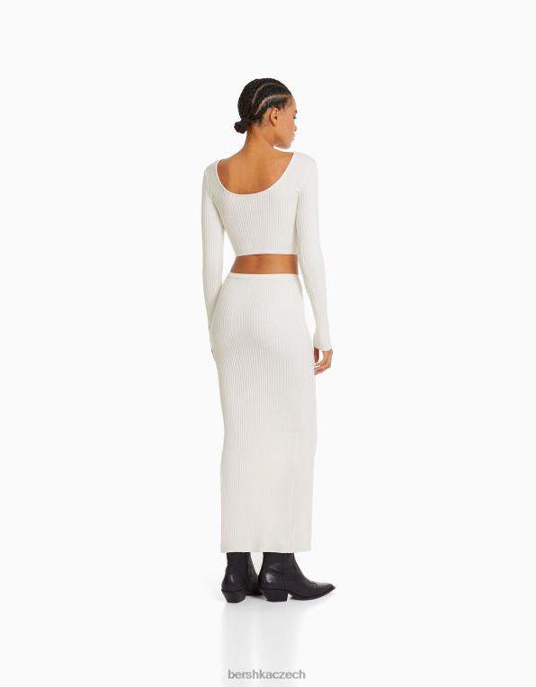 ženy Bershka zkrácený svetr s hlubokým výstřihem P8844968 oblečení krém