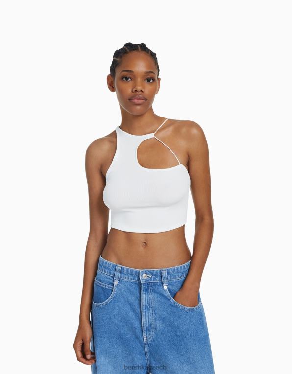 ženy Bershka Asymetrický crop top bez rukávů P8844708 oblečení bílý