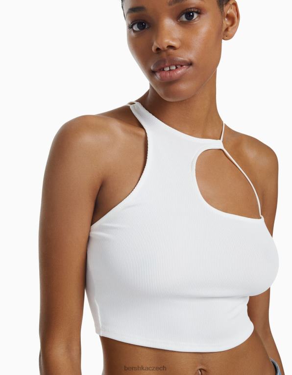 ženy Bershka Asymetrický crop top bez rukávů P8844708 oblečení bílý