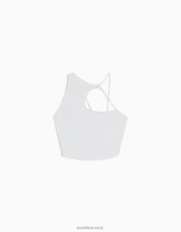 ženy Bershka Asymetrický crop top bez rukávů P8844708 oblečení bílý