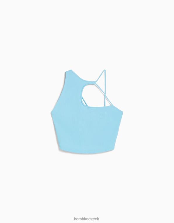 ženy Bershka Asymetrický crop top bez rukávů P8844710 oblečení světle modrá