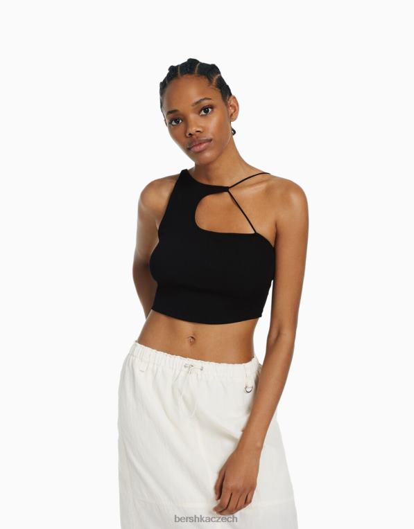 ženy Bershka Asymetrický crop top bez rukávů P8844711 oblečení Černá