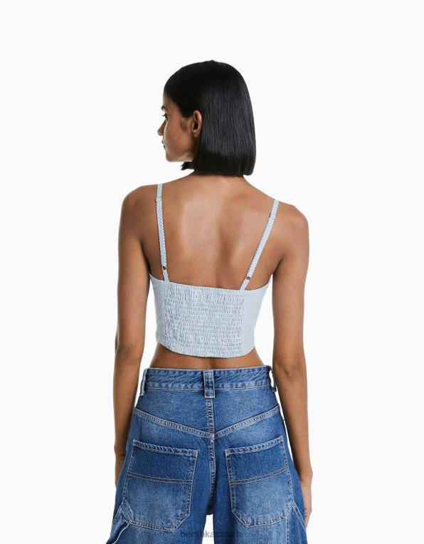 ženy Bershka Crop top s potiskem na ramínka P8844706 oblečení světle modrá