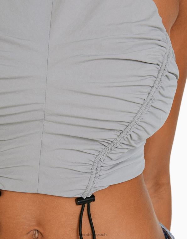 ženy Bershka Nylonový crop top s halterneckem a zarážkami P8844792 oblečení Šedá