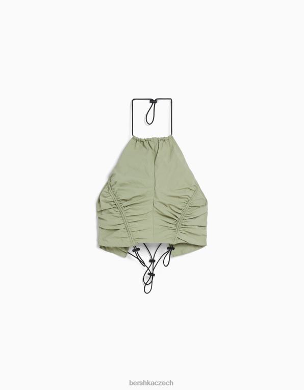 ženy Bershka Nylonový crop top s halterneckem a zarážkami P8844794 oblečení khaki